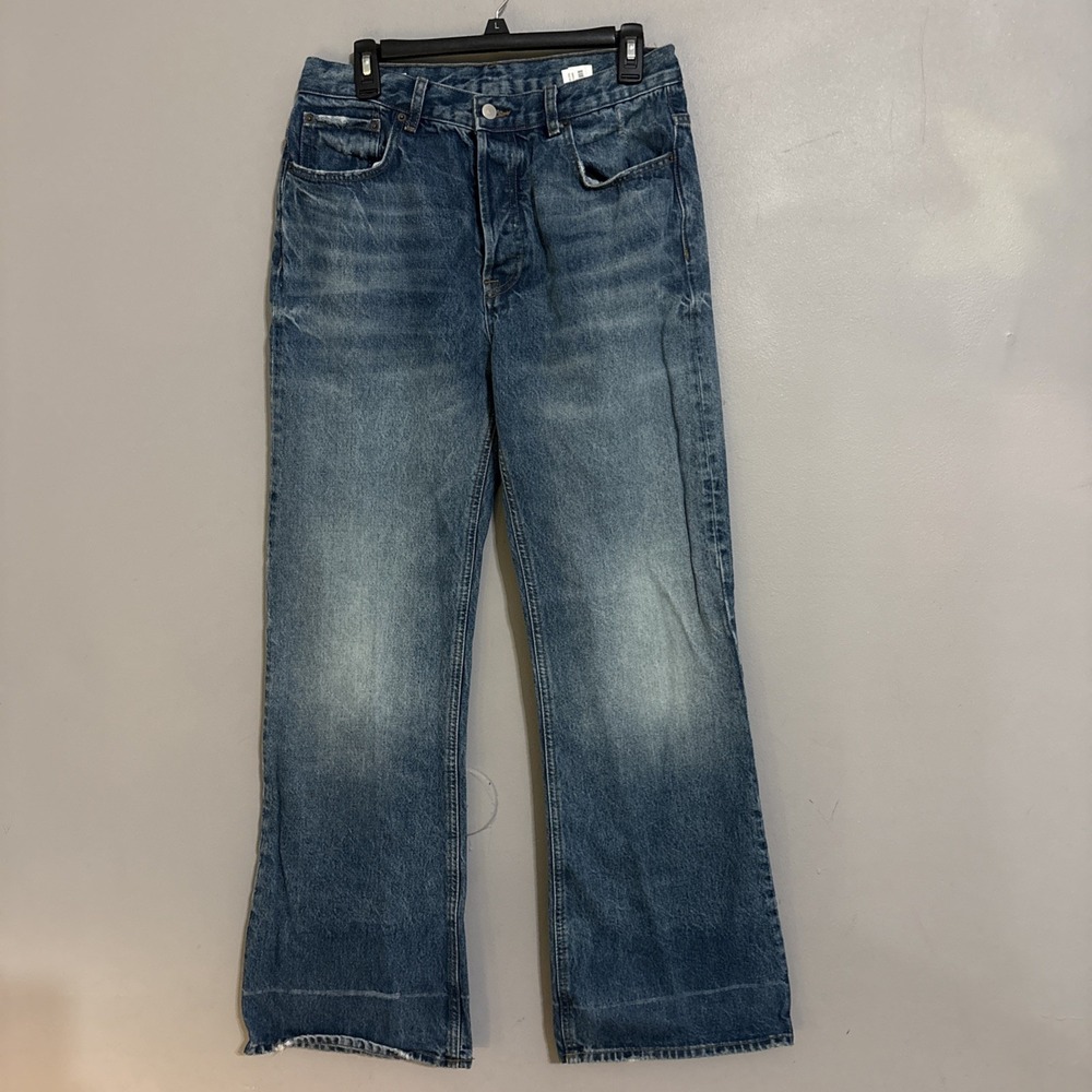 Zara Women's High-Waisted Flare Button Up Sz 8 Blue Jeans